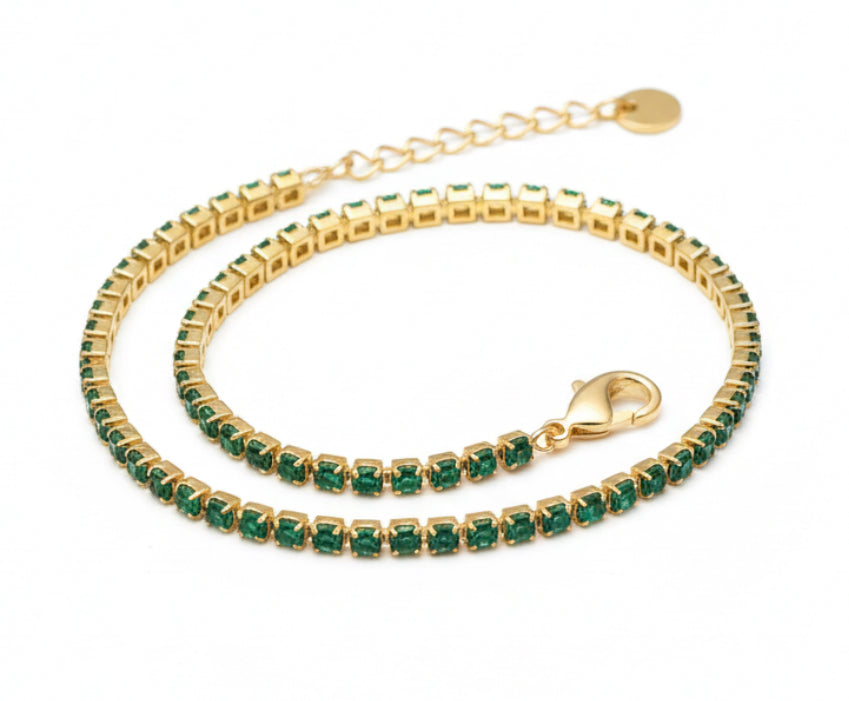 Bracelet Tennis Vert Émeraude - Acier Inoxydable & Zircons Cubiques