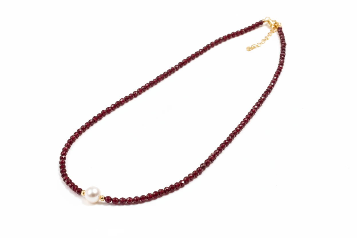 Parure Grenat & Perle - Collier et Bracelet