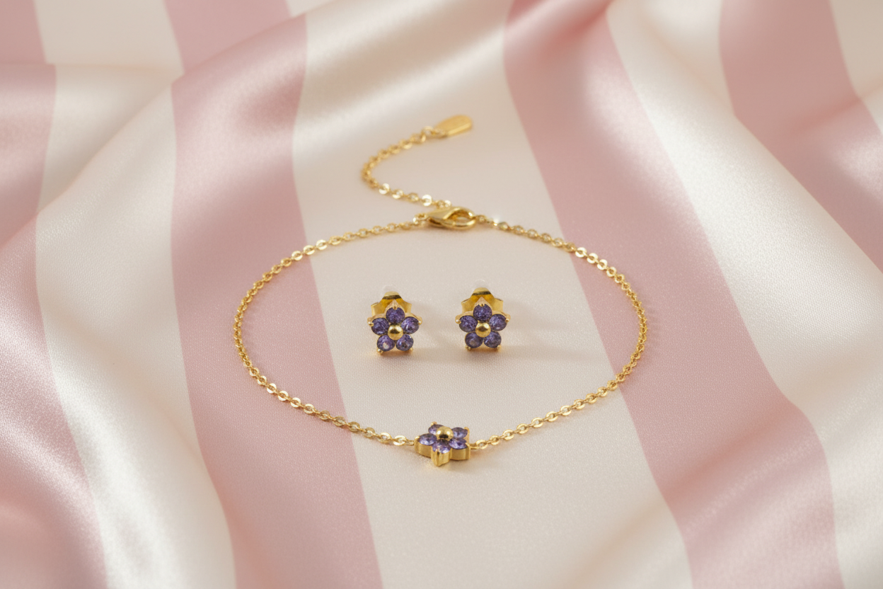 Parure /bracelet fleur violette