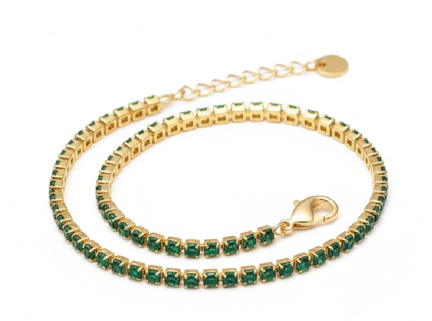 Bracelet Tennis Vert Émeraude - Acier Inoxydable & Zircons Cubiques