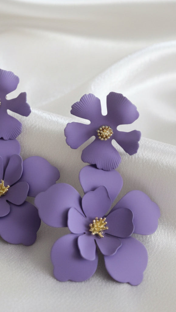 Boucles d'oreilles Fleurs Violettes — Double Bloom