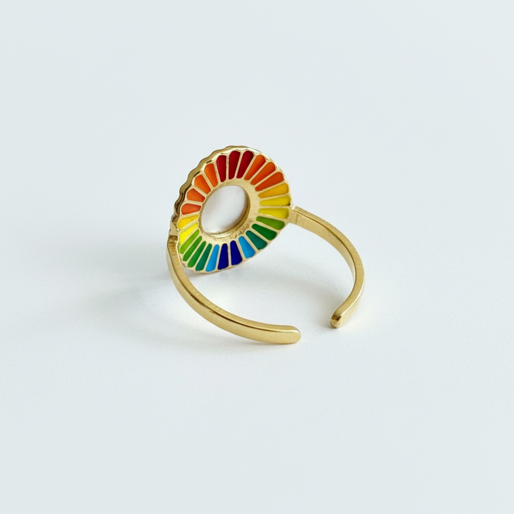Bague arc-en-ciel vue arrière sur fond blanc