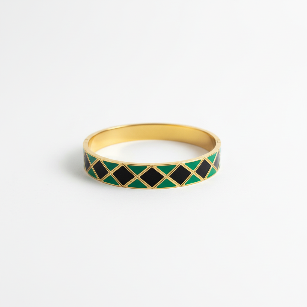 Bague émail vert et noir - vue 2