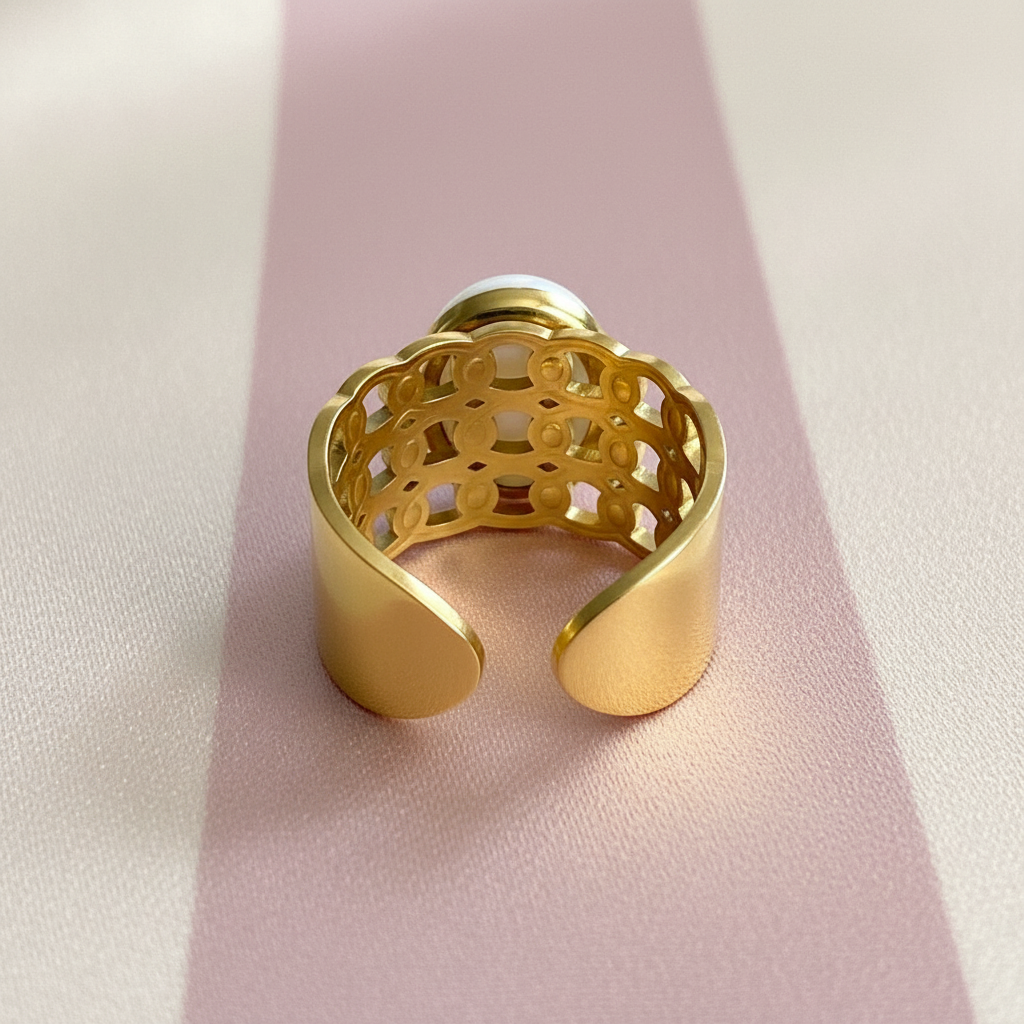 Bague perle baroque filigrane – fond rayures