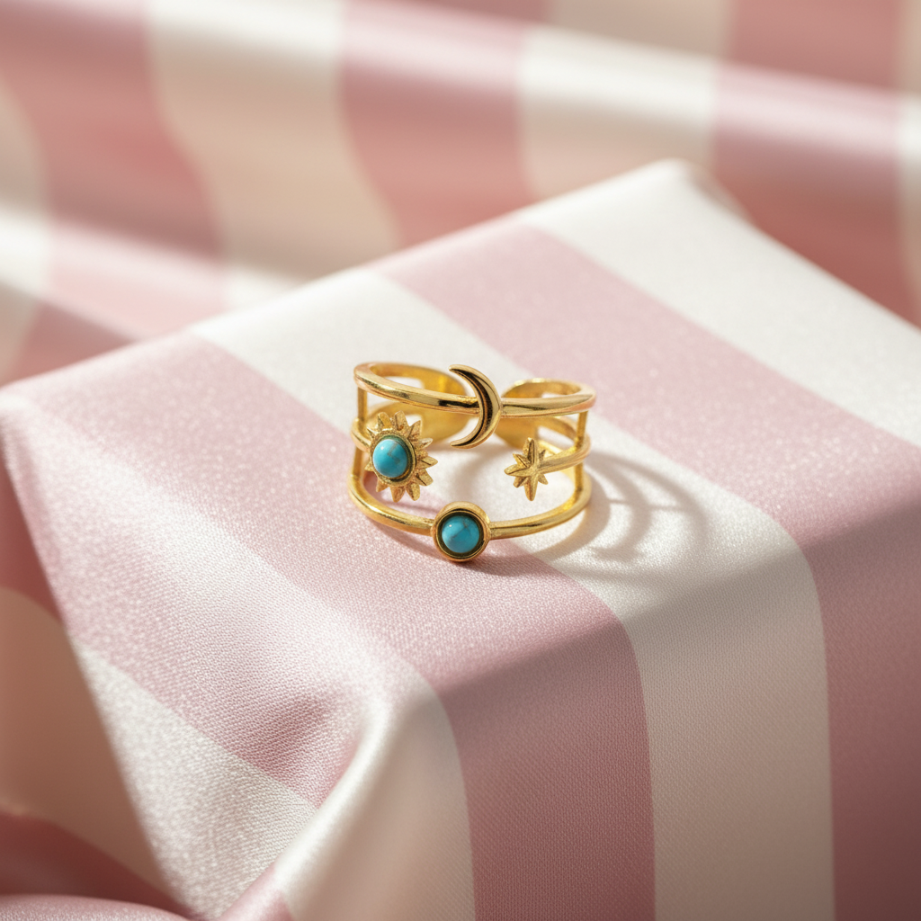 Bague soleil lune étoile – fond rayures