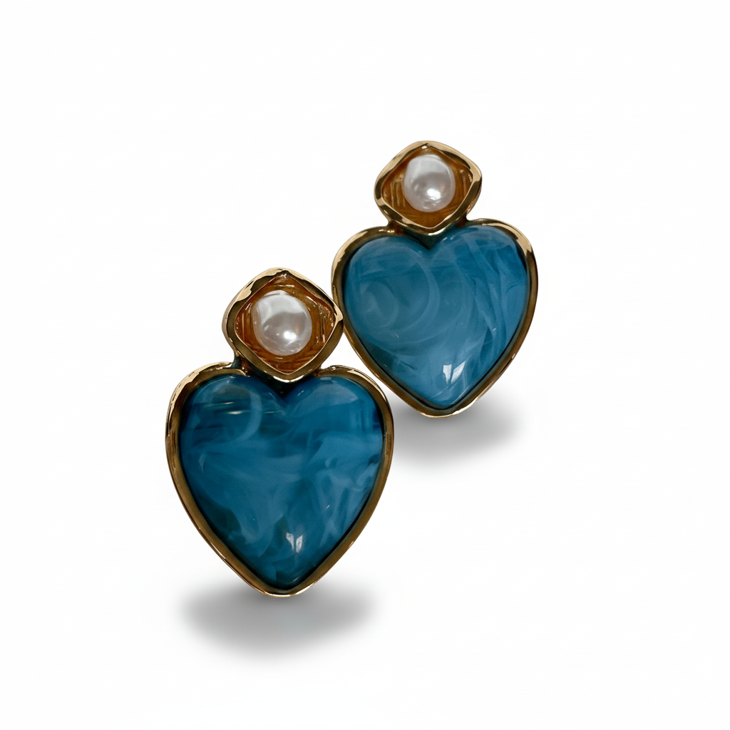 Boucles d'oreilles Perle de cœur - Bleu