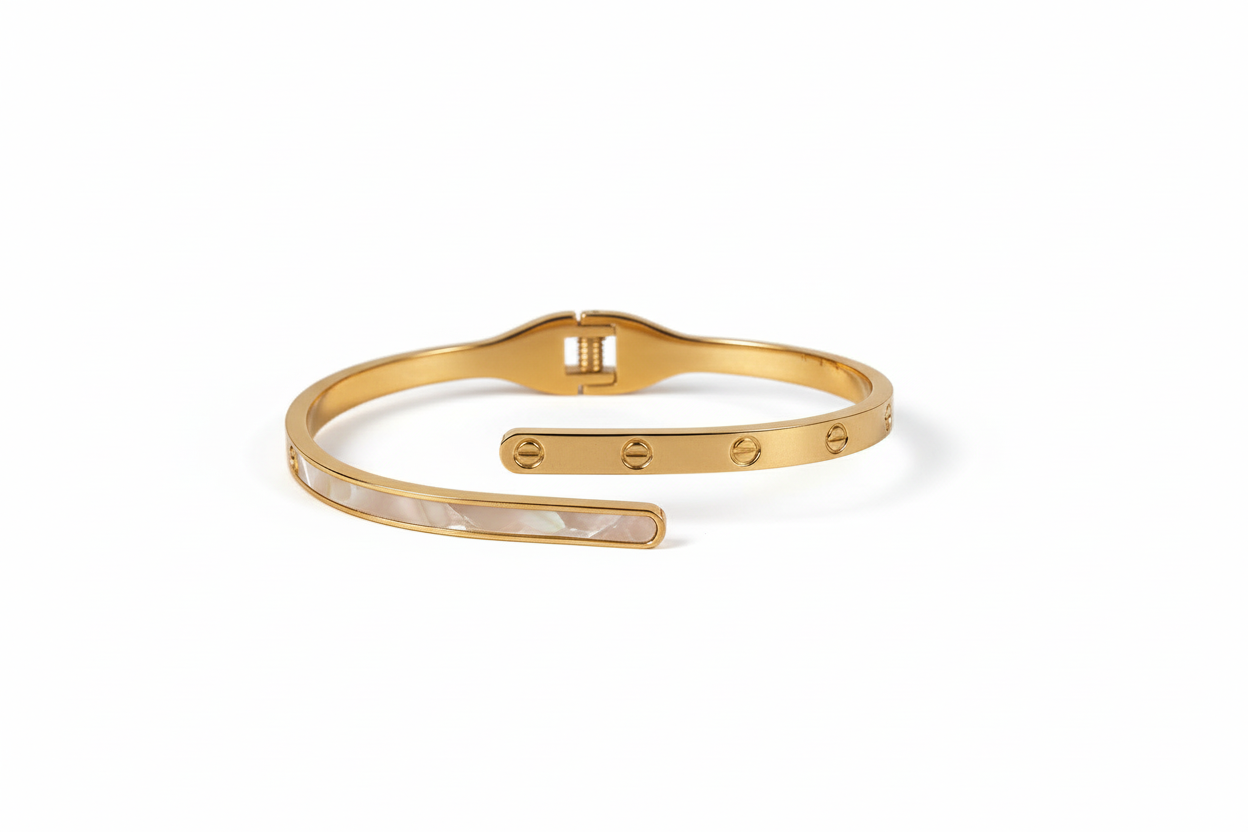 Bracelet Armure jonc ouvert vis fond blanc