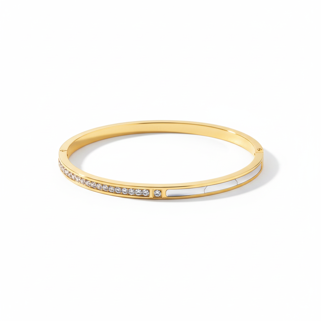 Bracelet jonc cristaux vue à plat fond blanc