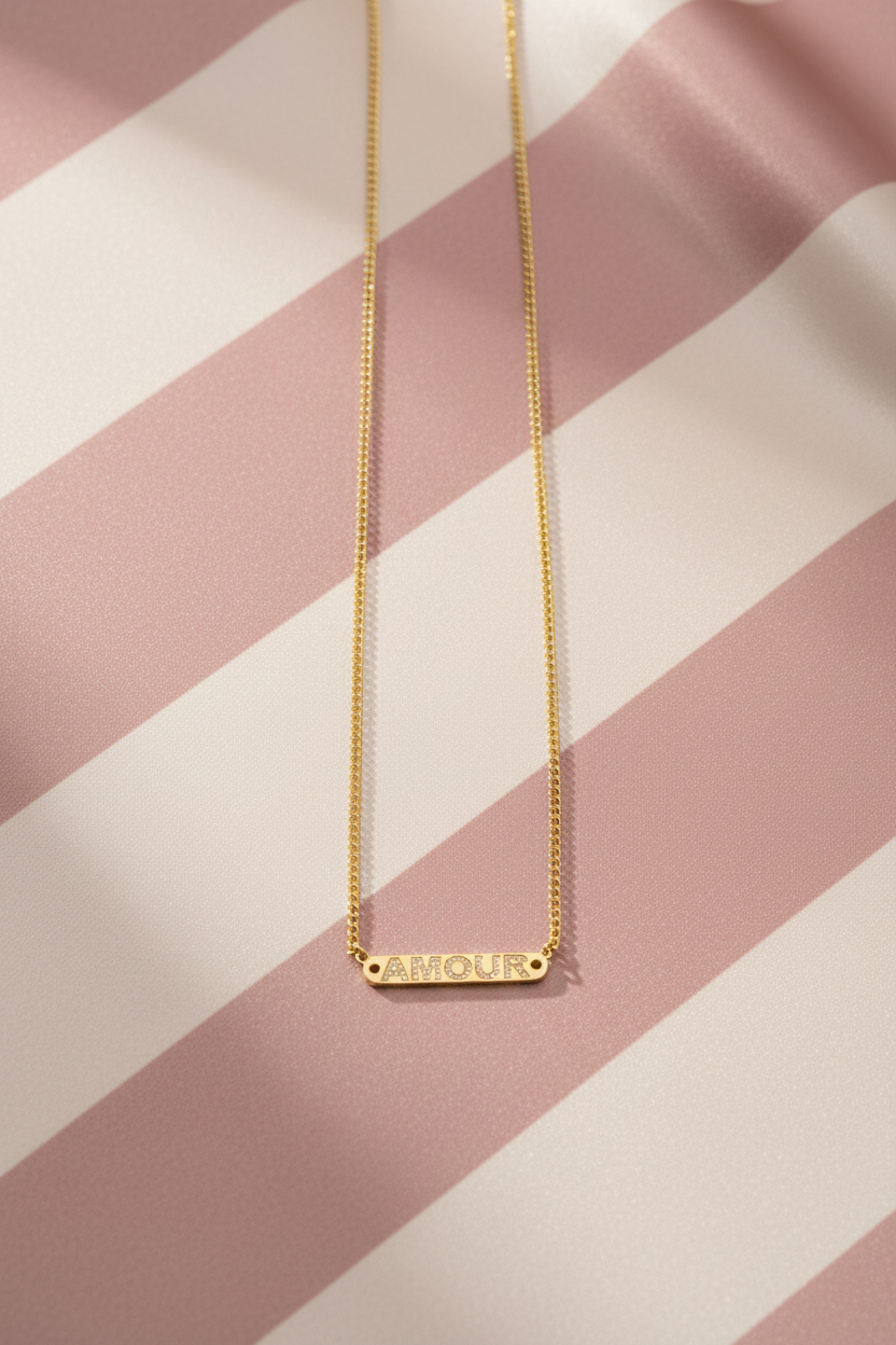 Collier AMOUR - fond satiné rayures