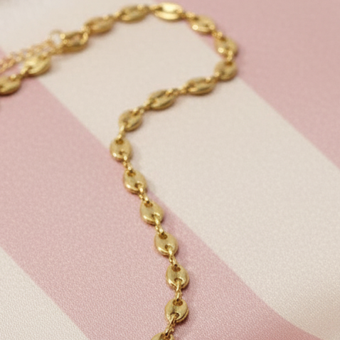 Collier chaîne - fond rayé rose satiné 2