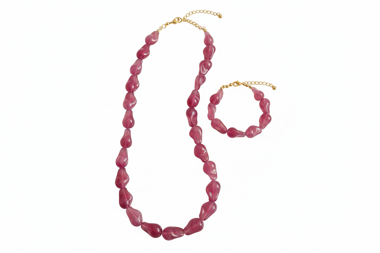 Parure Agate rose fond blanc vue verticale