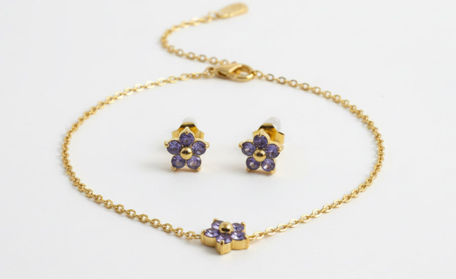 Parure /bracelet fleur violette