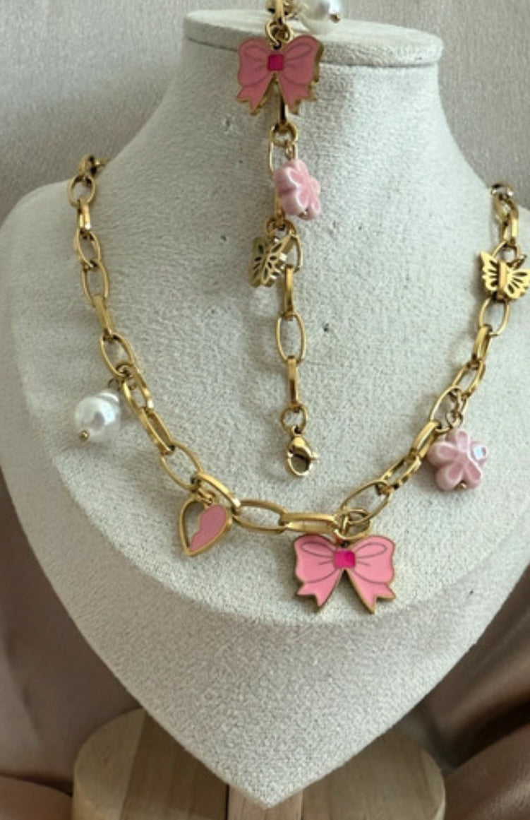 Parure papillon rose