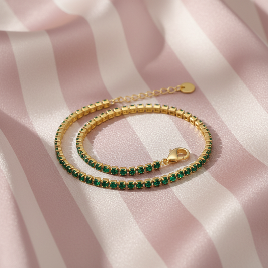 Bracelet Tennis Vert Émeraude - Acier Inoxydable & Zircons Cubiques