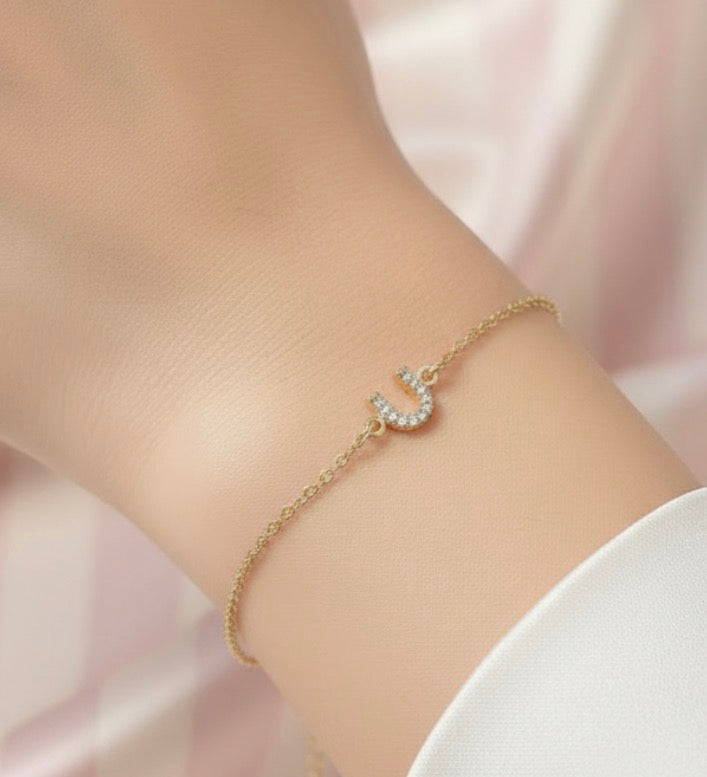 Bracelet Fer à Cheval - Acier Inoxydable Doré & Zircons Cubiques