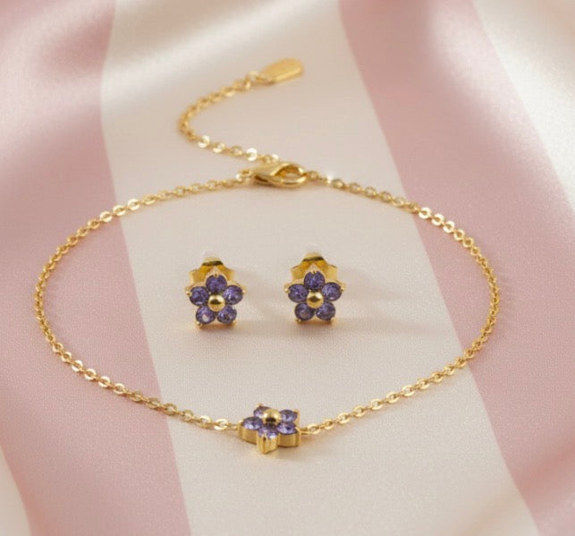 Parure /bracelet fleur violette