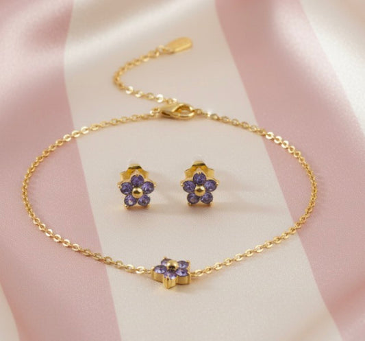 Parure /bracelet fleur violette