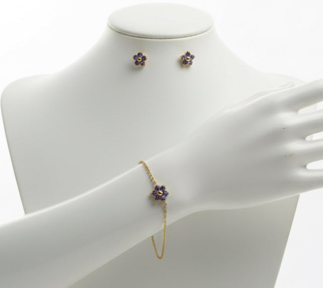 Parure /bracelet fleur violette