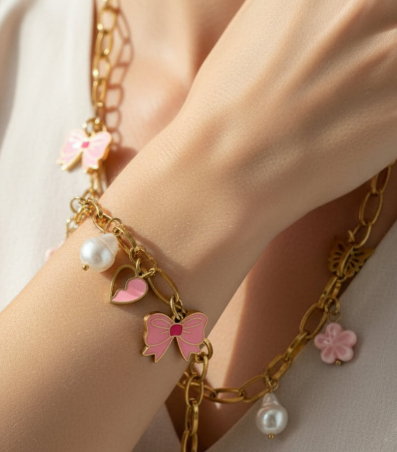 Parure papillon rose