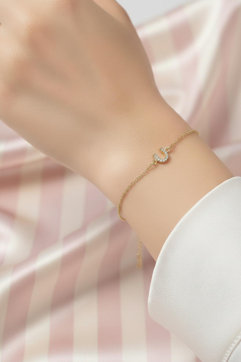 Bracelet Fer à Cheval - Acier Inoxydable Doré & Zircons Cubiques
