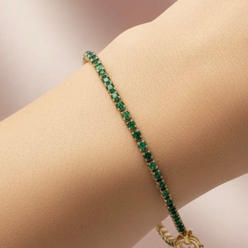 Bracelet Tennis Vert Émeraude - Acier Inoxydable & Zircons Cubiques