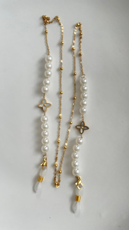 Chaîne lunettes perle doré