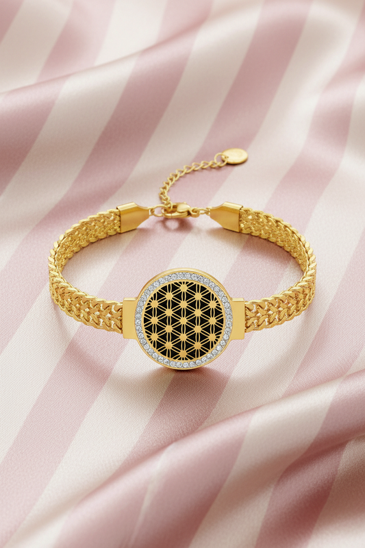 Bracelet Fleur de Vie Doré Cristaux