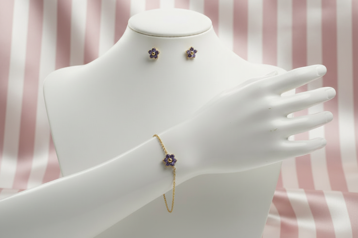 Parure /bracelet fleur violette