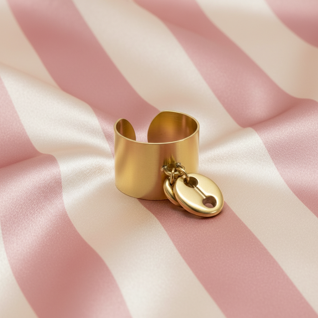 Bague angle 2 fond rayé rose poudre et crème