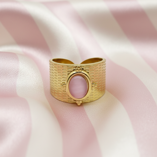 Bague cabochon rose face