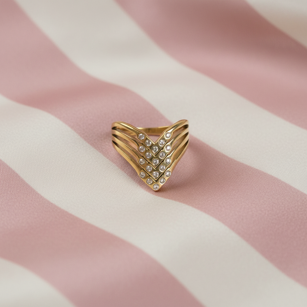 Bague chevron - fond rayé rose satiné 1