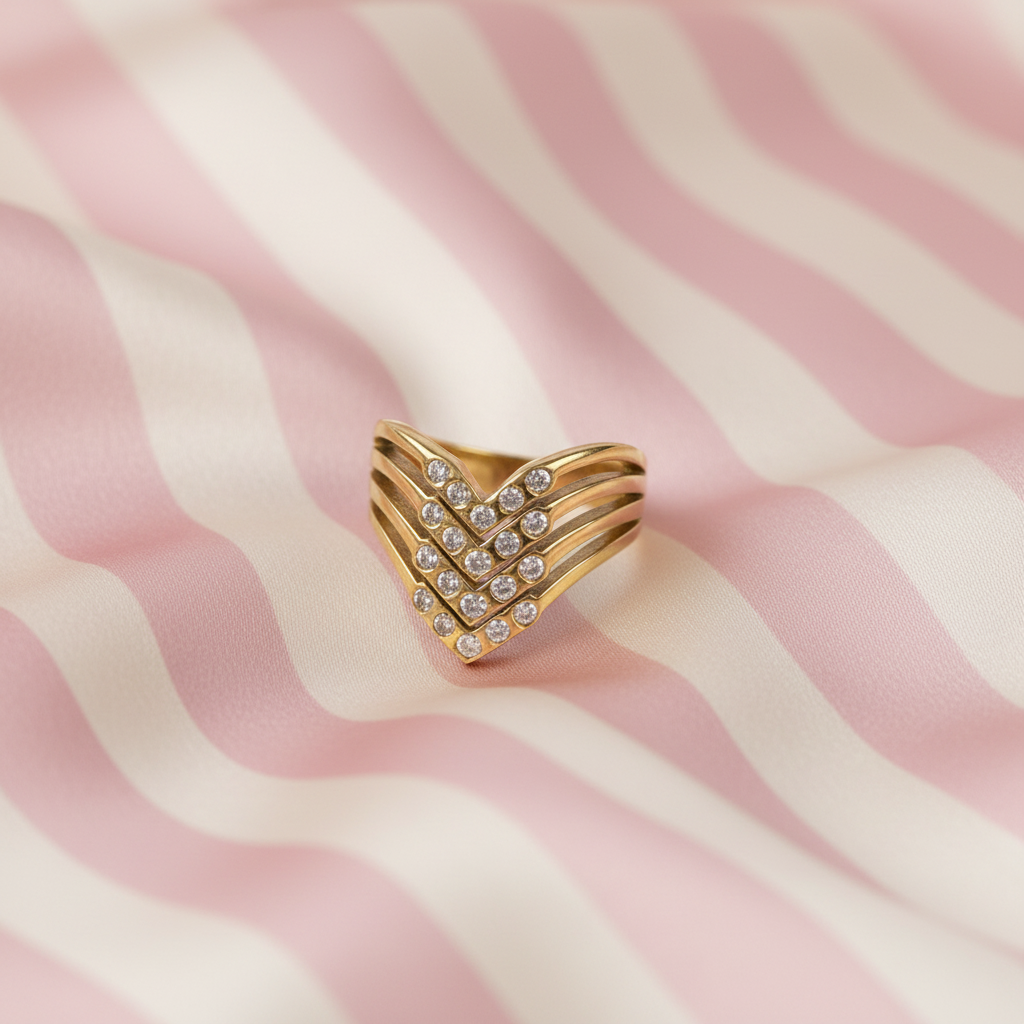 Bague chevron - fond rayé rose satiné 2