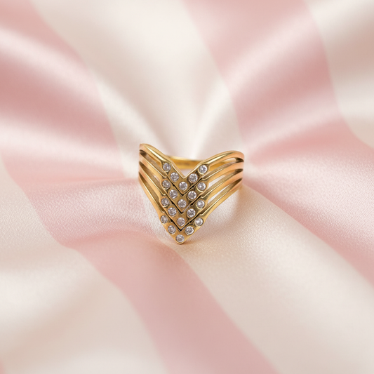 Bague chevron - fond rayé rose satiné 3