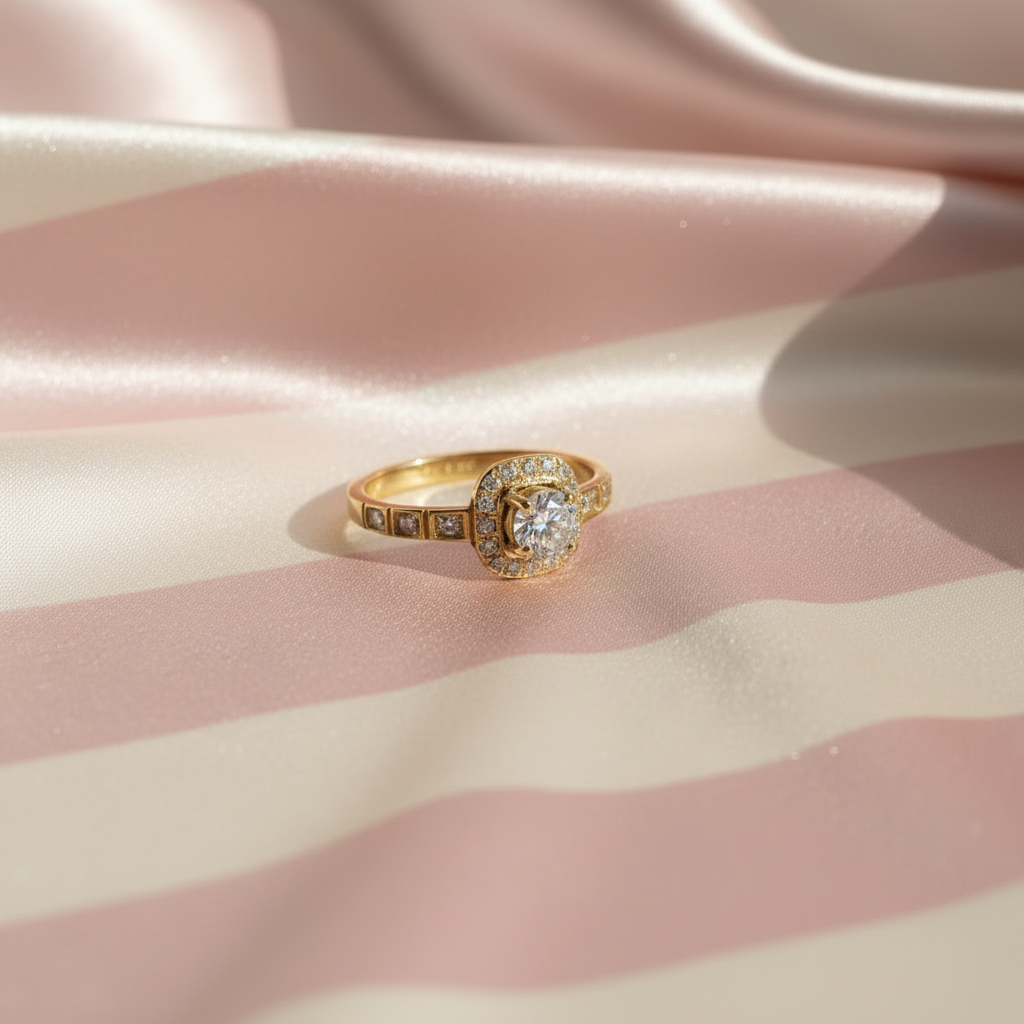 Bague diamant - fond rayé rose satiné 1