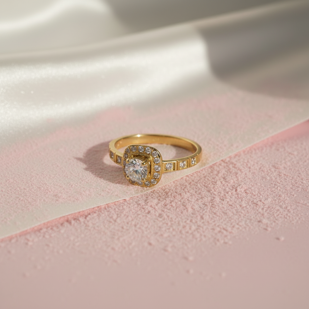 Bague diamant - fond rayé rose satiné 2
