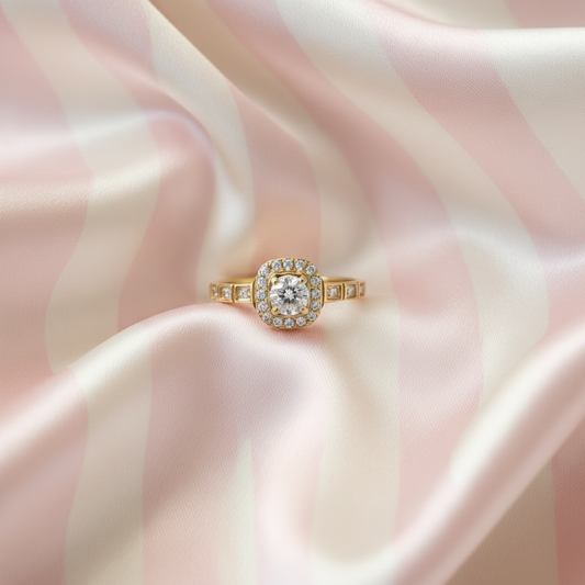Bague diamant - fond rayé rose satiné 3