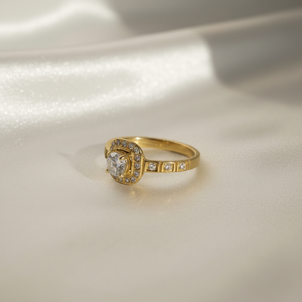 Bague diamant sur soie blanche satinée - vue 2