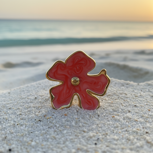 Bague fleur corail seule sur plage - nouvelle version