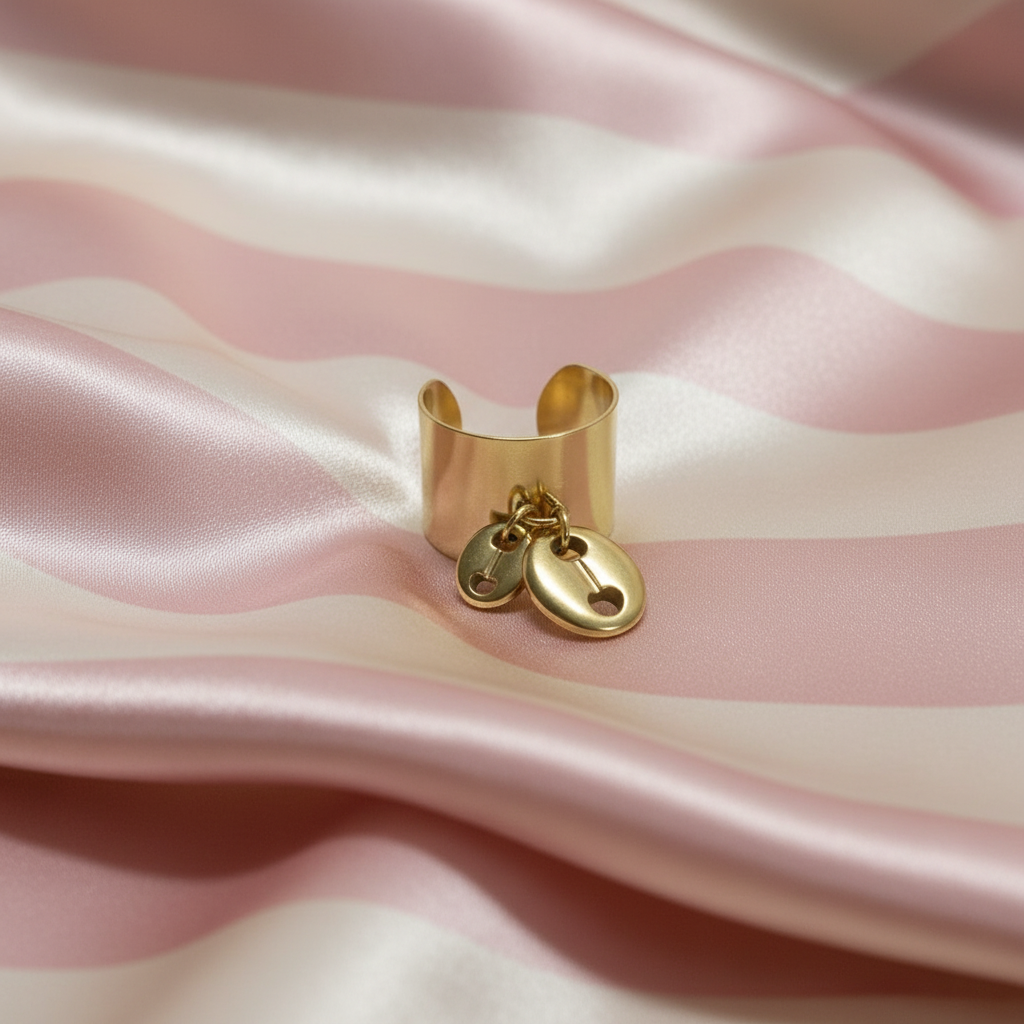 Bague fond rayé rose poudre et crème