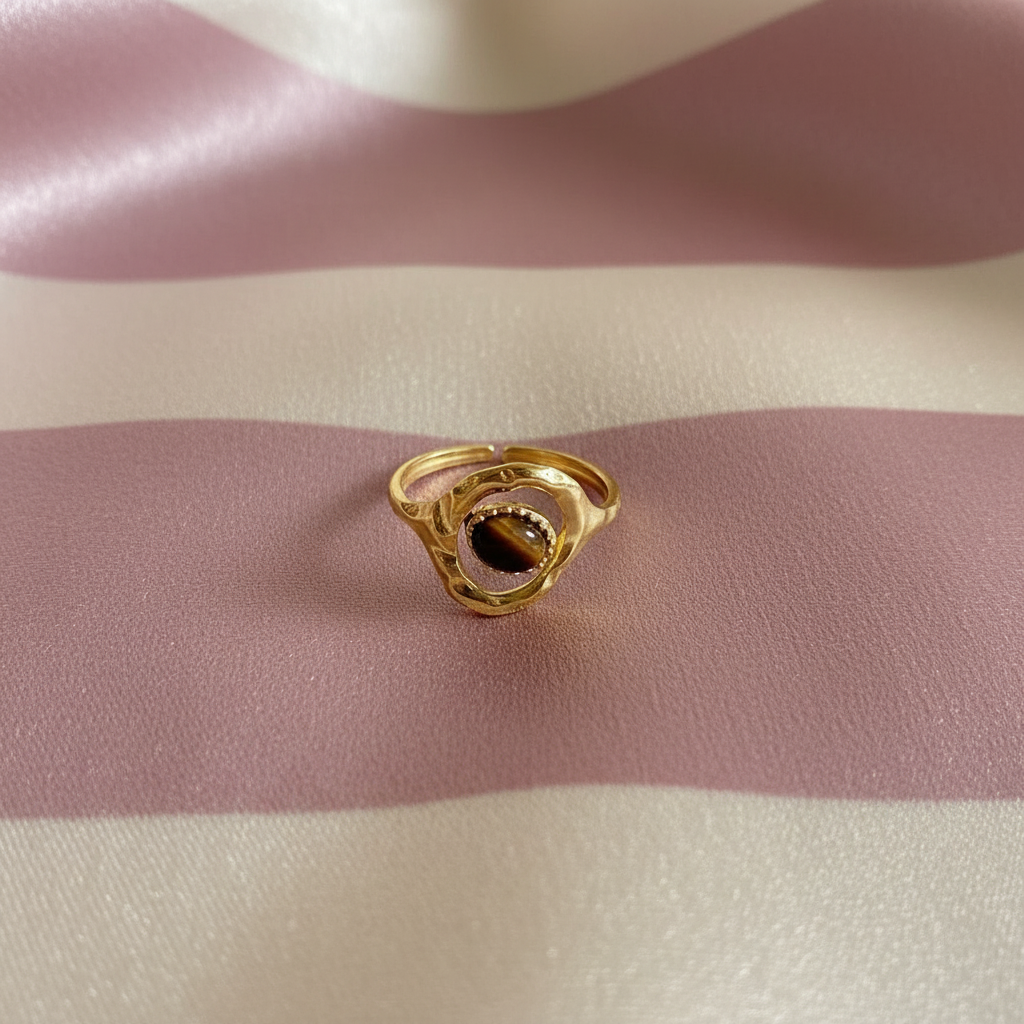 Bague œil de tigre – dessus rayures