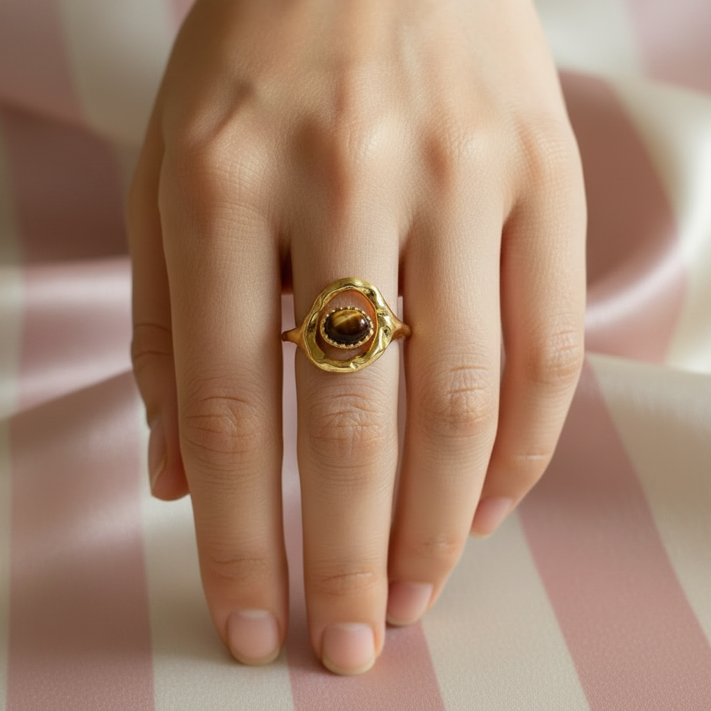 Bague œil de tigre – main rayures