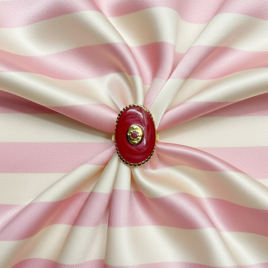 Bague émail rouge rubis – dessus rayures