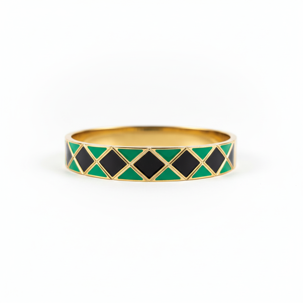 Bague émail vert et noir - vue 1