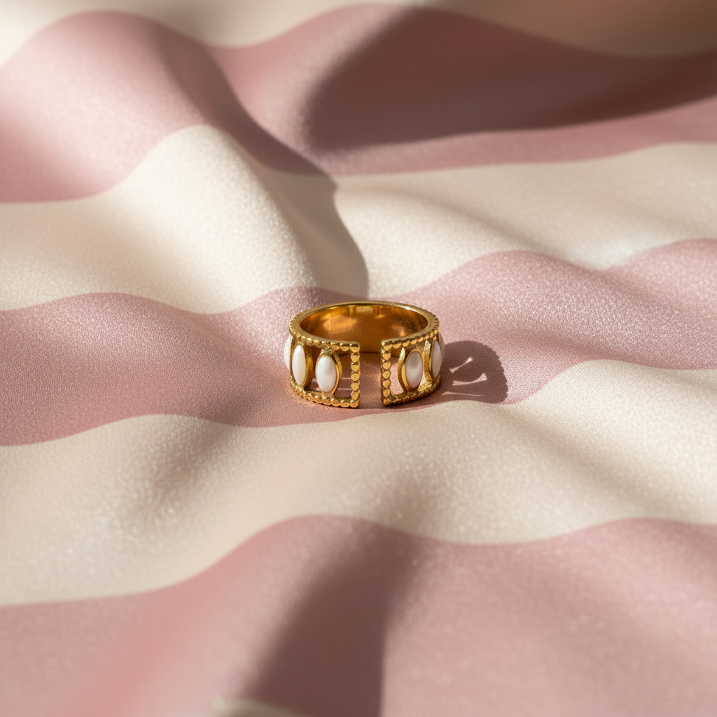 Bague nacre – vue face rayures