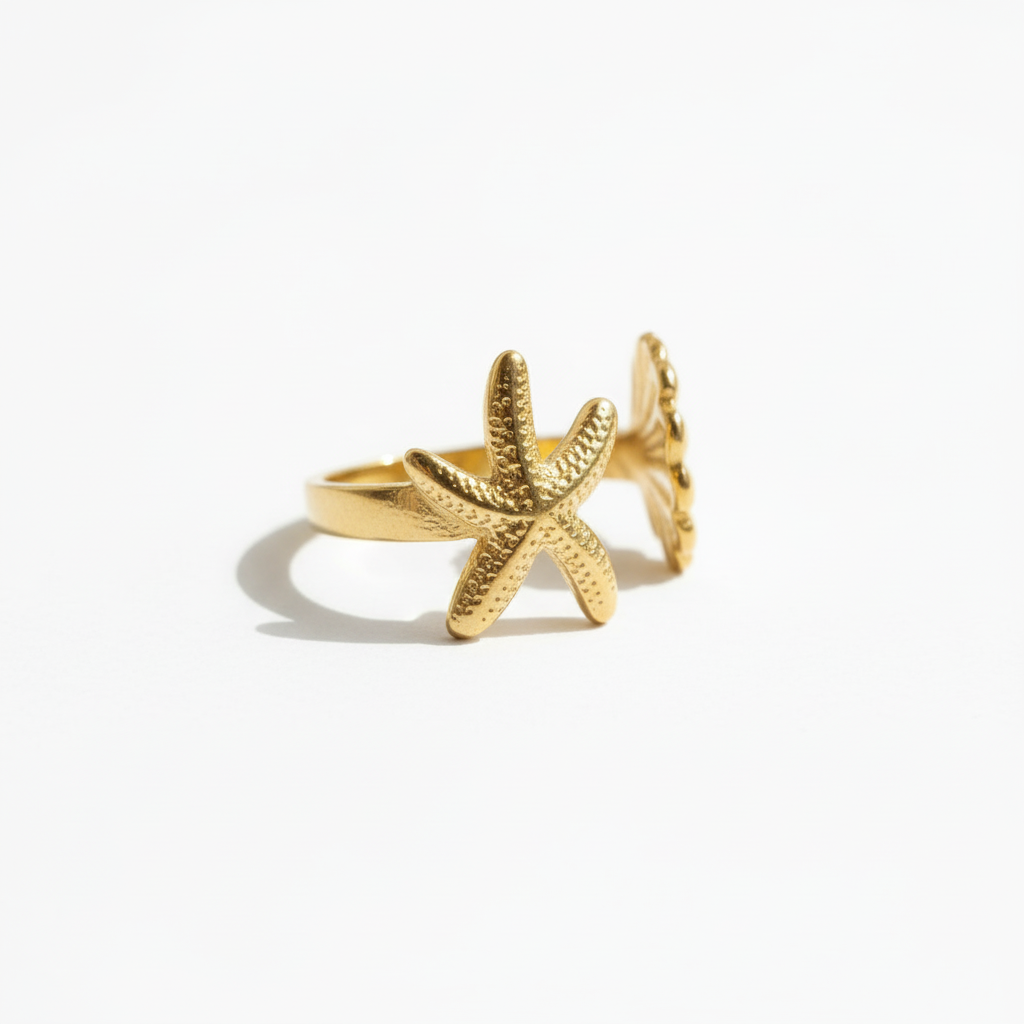 Bague Océan étoile de mer sur fond blanc
