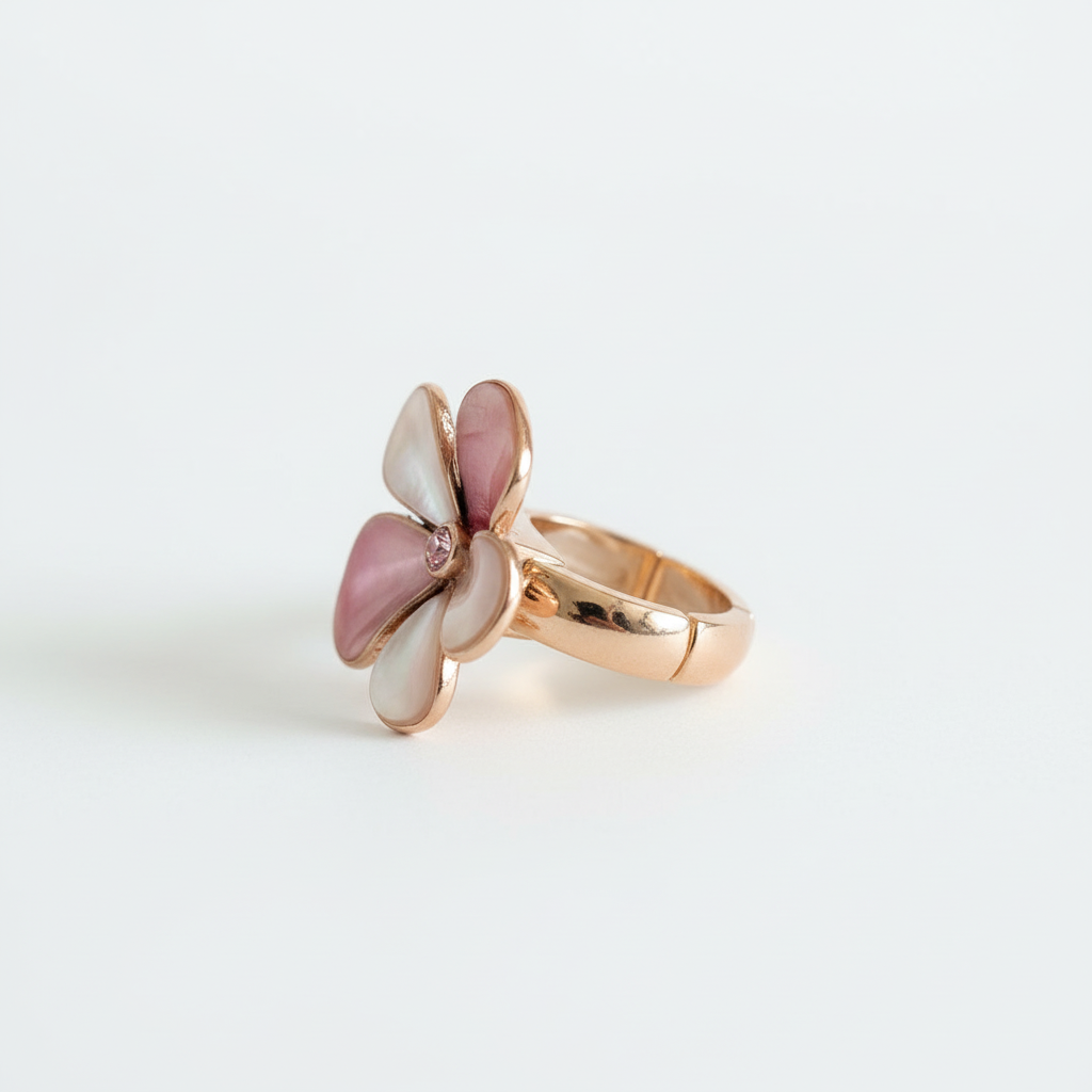 Bague pivoine vue de profil sur fond blanc