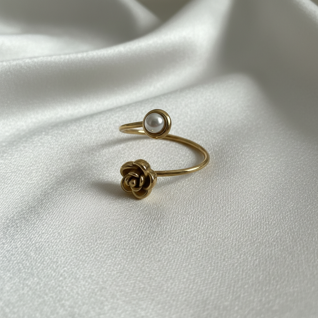 Bague rose et perle - angle artistique