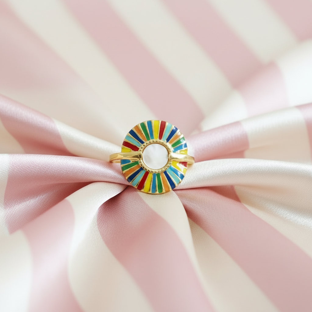 Bague soleil arc-en-ciel - rayé rose satiné 1