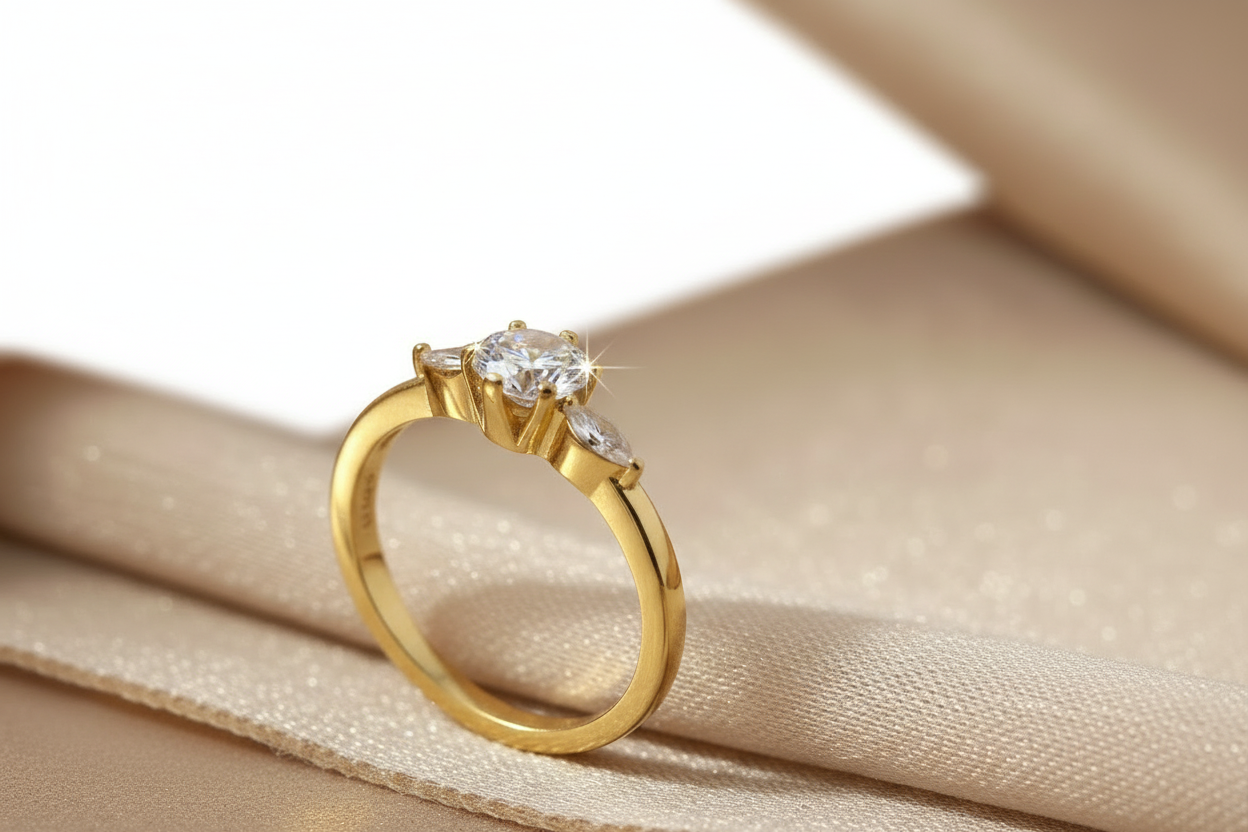 Bague solitaire cristaux fond blanc lifestyle