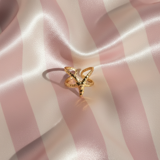 Bague étoile de mer double anneau – dessus rayures